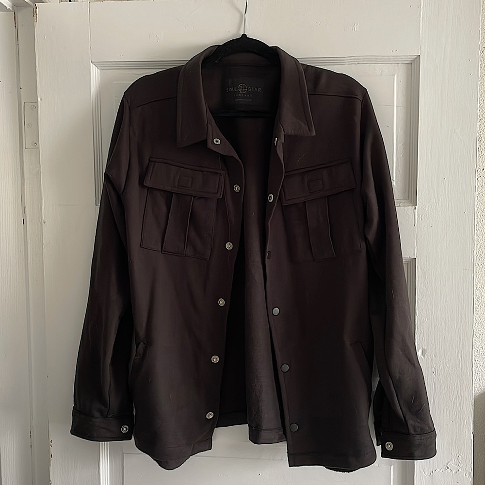 Soul Star England Men’s Black Cotton Blend Shirt Jacket